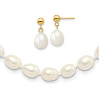 14K Yellow Gold Freshwater Cultured Pearl Necklace and Drop Earrings Set - 7-8mm Pearls by Monteluci Fine Jewelry
