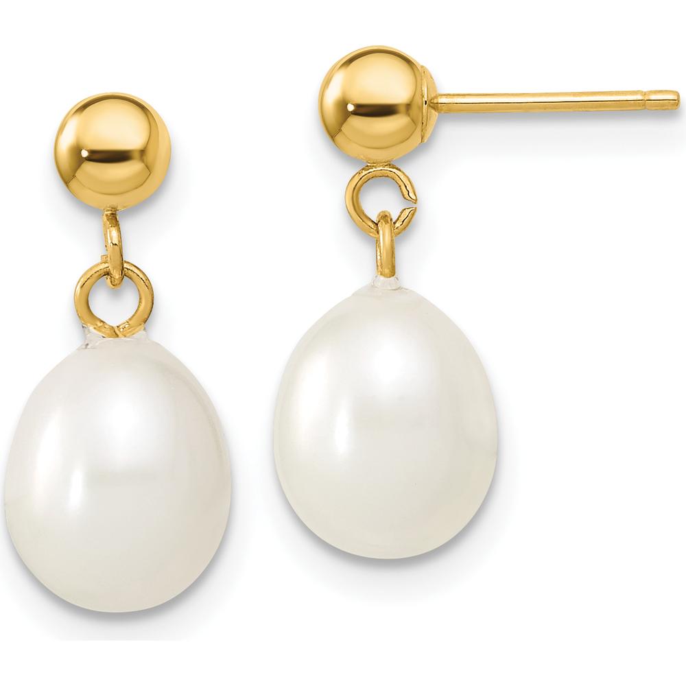 14K Yellow Gold Freshwater Cultured Pearl Necklace and Drop Earrings Set - 7-8mm Pearls by Monteluci Fine Jewelry