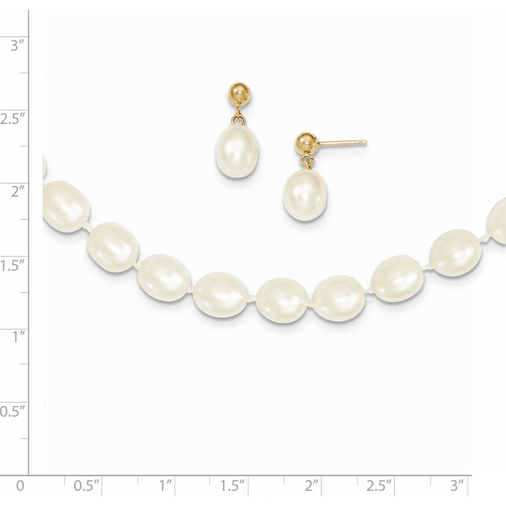 14K Yellow Gold Freshwater Cultured Pearl Necklace and Drop Earrings Set - 7-8mm Pearls by Monteluci Fine Jewelry