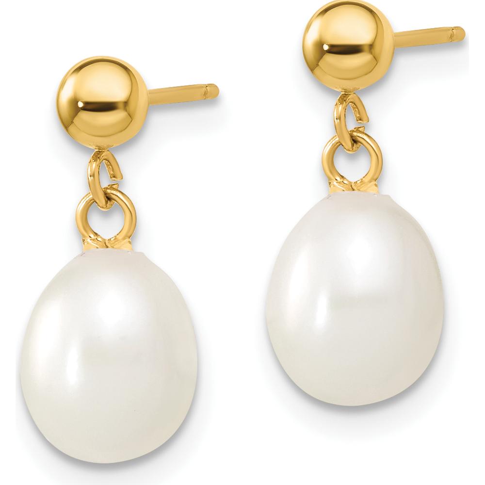 14K Yellow Gold Freshwater Cultured Pearl Necklace and Drop Earrings Set - 7-8mm Pearls by Monteluci Fine Jewelry