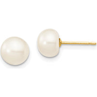 14K Yellow Gold Freshwater Cultured Pearl Necklace, Bracelet, and Button Earrings Set - 6-7mm Pearls by Oro Pregiato