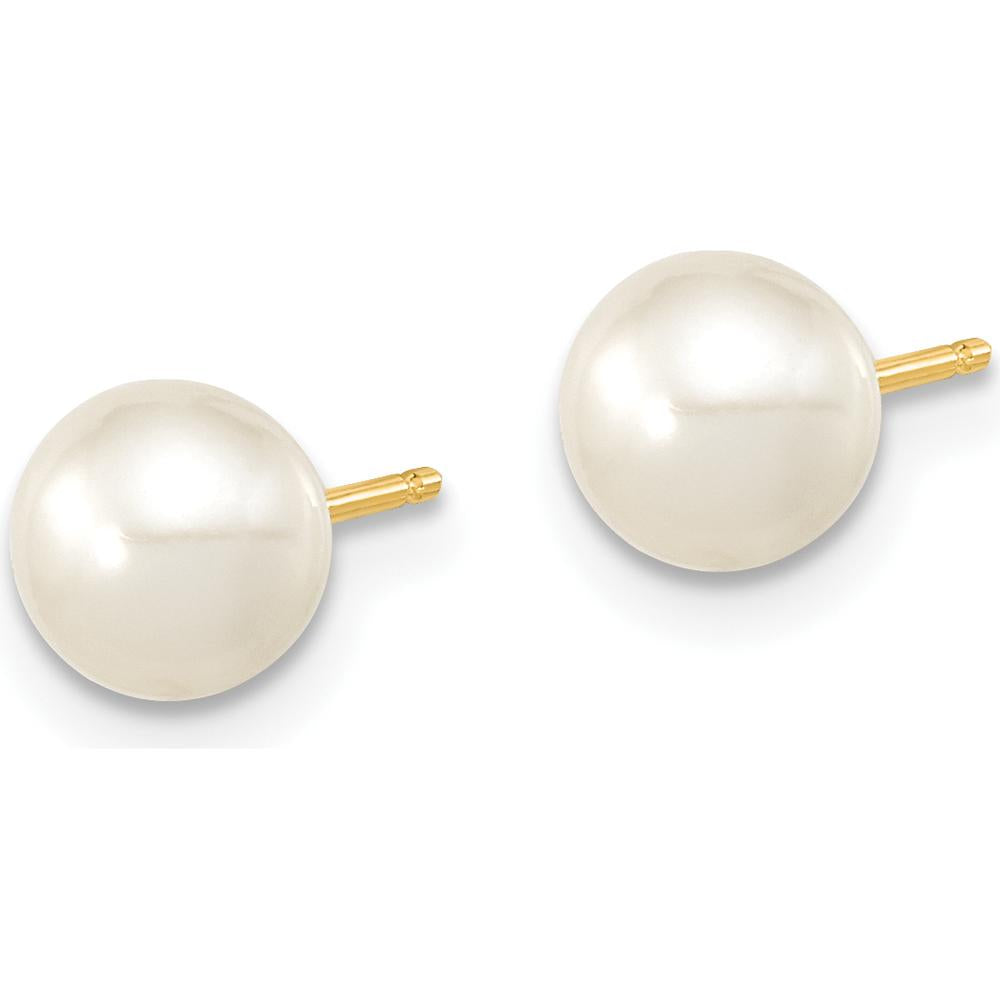 14K Yellow Gold Freshwater Cultured Pearl Necklace, Bracelet, and Button Earrings Set - 6-7mm Pearls by Oro Pregiato