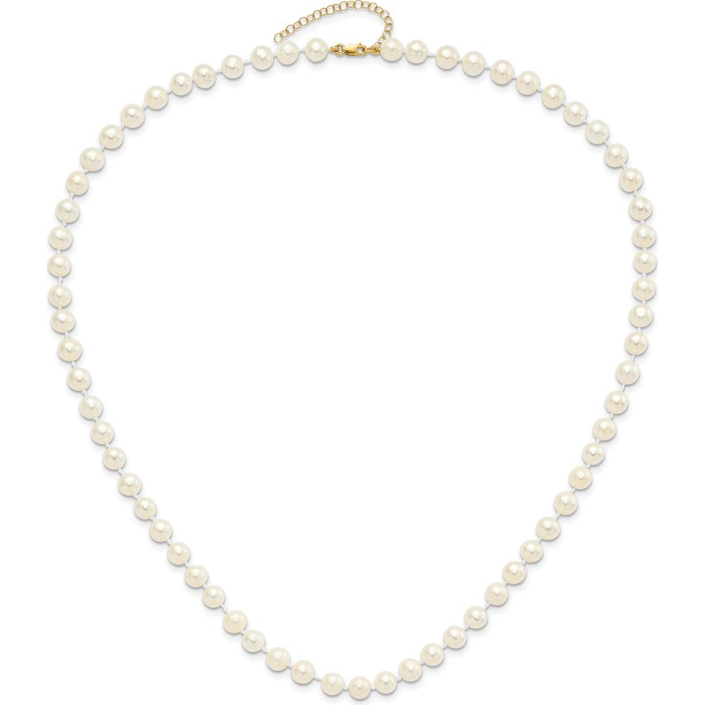 14K Yellow Gold Freshwater Cultured Pearl Necklace, Bracelet, and Button Earrings Set - 6-7mm Pearls by Oro Pregiato