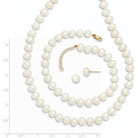 14K Yellow Gold Freshwater Cultured Pearl Necklace, Bracelet, and Button Earrings Set - 6-7mm Pearls by Oro Pregiato