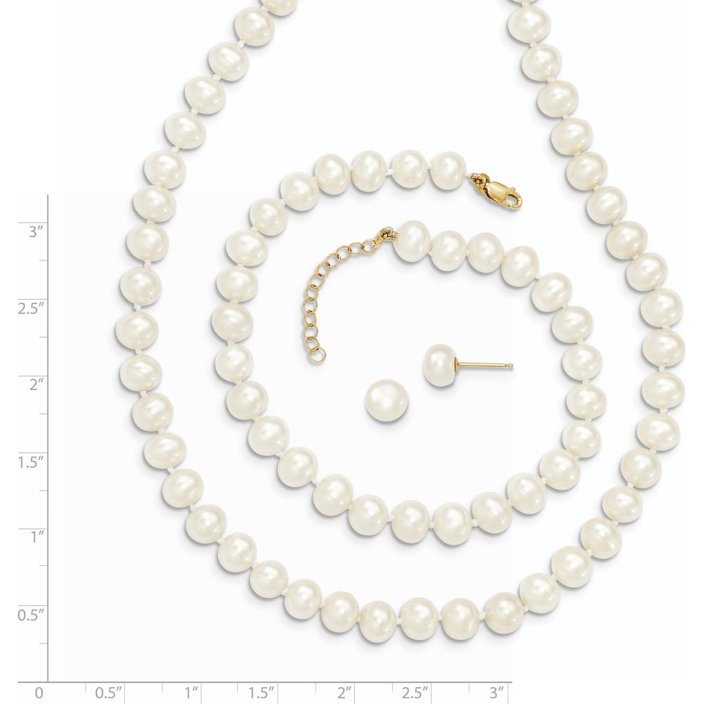 14K Yellow Gold Freshwater Cultured Pearl Necklace, Bracelet, and Button Earrings Set - 6-7mm Pearls by Oro Pregiato