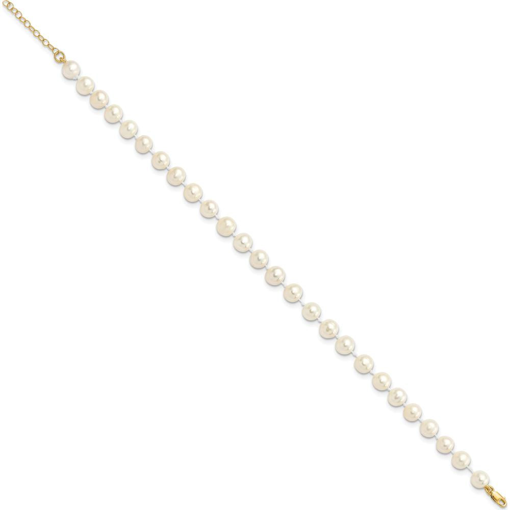 14K Yellow Gold Freshwater Cultured Pearl Necklace, Bracelet, and Button Earrings Set - 6-7mm Pearls by Oro Pregiato
