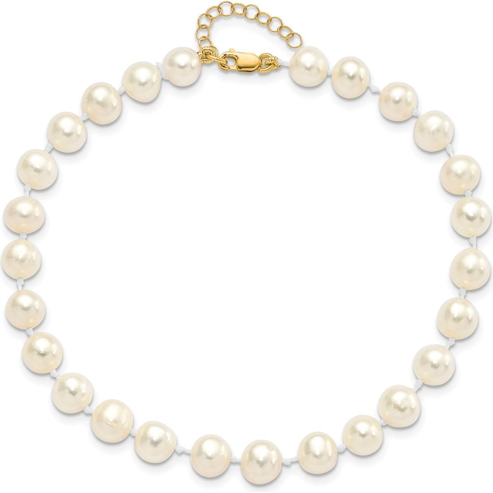 14K Yellow Gold Freshwater Cultured Pearl Necklace, Bracelet, and Button Earrings Set - 6-7mm Pearls by Oro Pregiato
