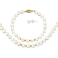 14K Yellow Gold Freshwater Cultured Pearl Necklace, Bracelet & Button Post Earrings Set with 6-7mm Pearls by Monteluci Fine Jewelry