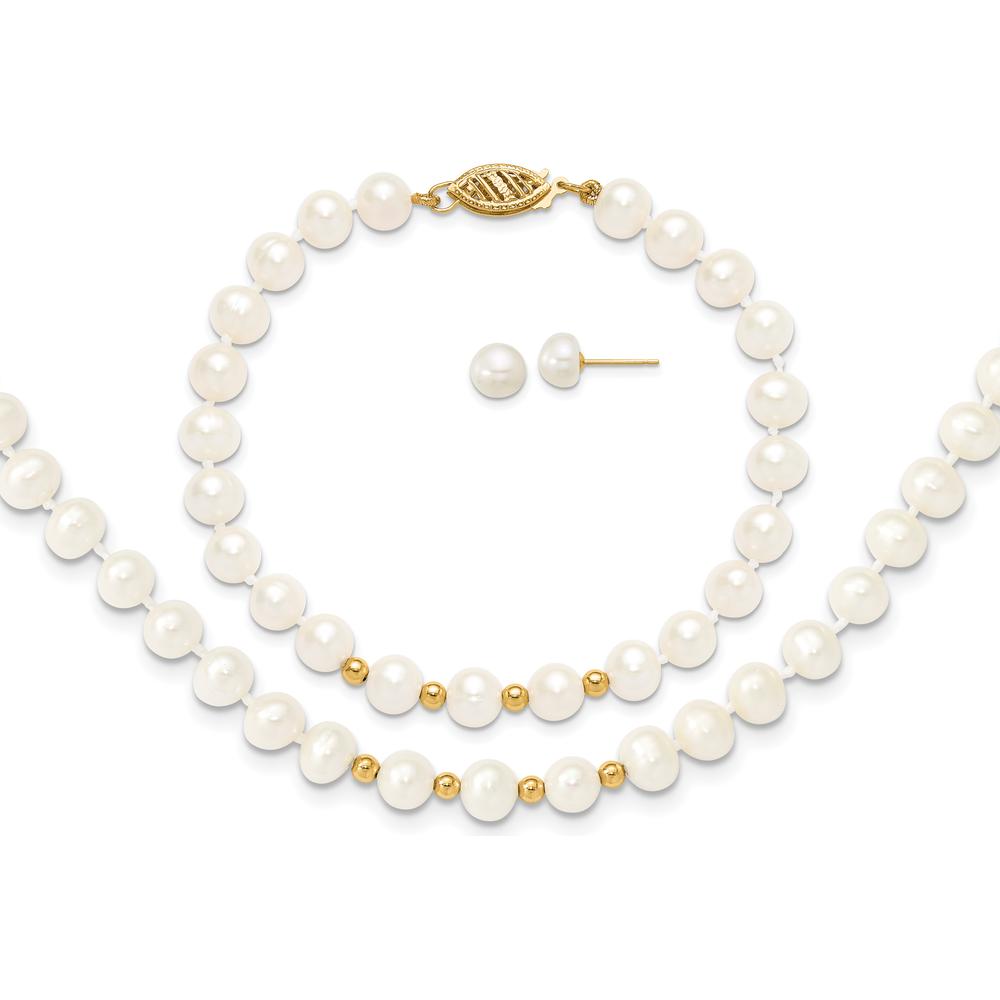 14K Yellow Gold Freshwater Cultured Pearl Necklace, Bracelet & Button Post Earrings Set with 6-7mm Pearls by Monteluci Fine Jewelry