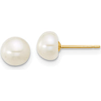 14K Yellow Gold Freshwater Cultured Pearl Necklace, Bracelet & Button Post Earrings Set with 6-7mm Pearls by Monteluci Fine Jewelry