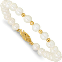 14K Yellow Gold Freshwater Cultured Pearl Necklace, Bracelet & Button Post Earrings Set with 6-7mm Pearls by Monteluci Fine Jewelry