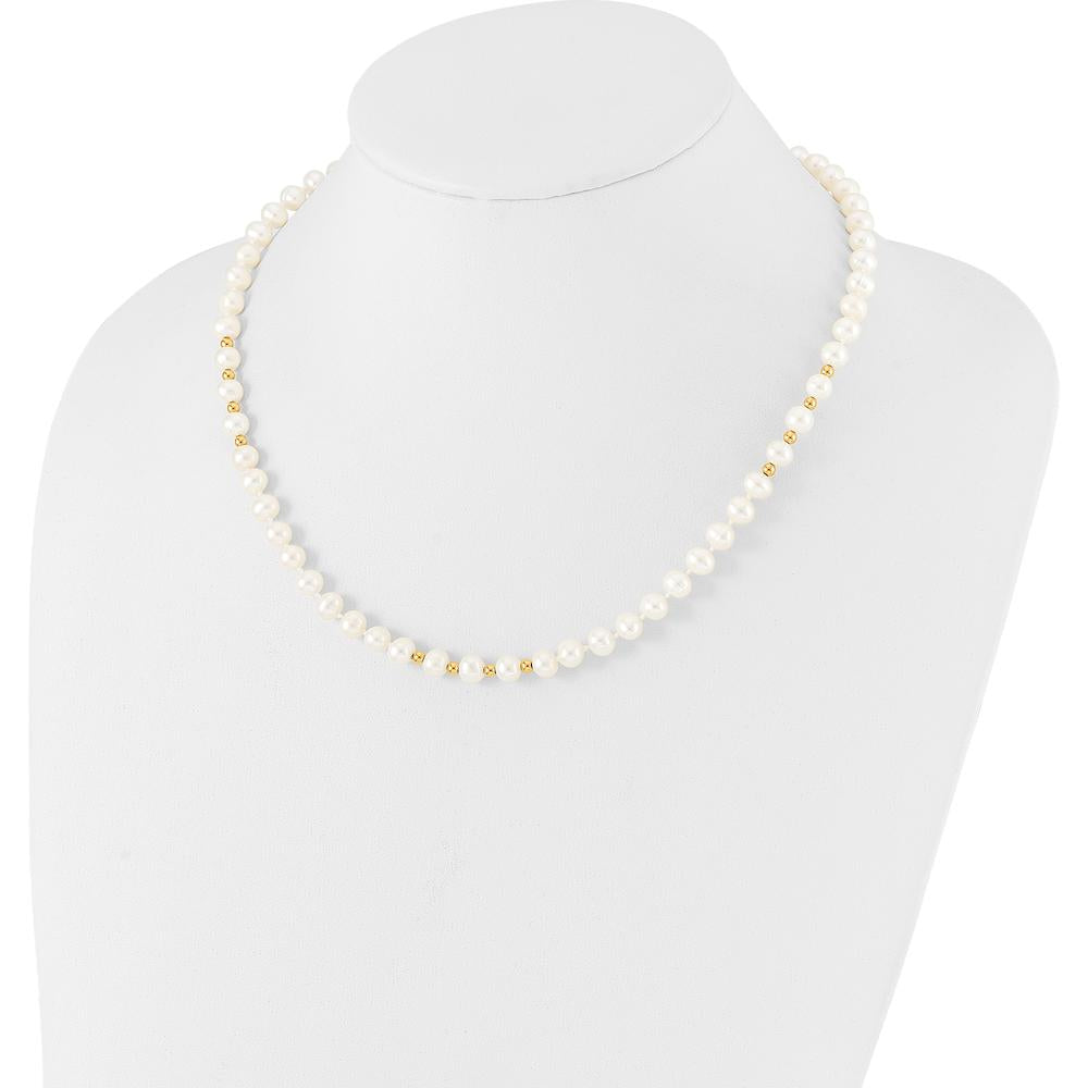 14K Yellow Gold Freshwater Cultured Pearl Necklace, Bracelet & Button Post Earrings Set with 6-7mm Pearls by Monteluci Fine Jewelry