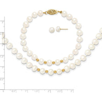14K Yellow Gold Freshwater Cultured Pearl Necklace, Bracelet & Button Post Earrings Set with 6-7mm Pearls by Monteluci Fine Jewelry