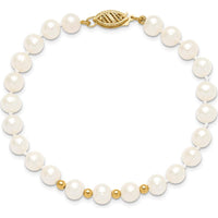 14K Yellow Gold Freshwater Cultured Pearl Necklace, Bracelet & Button Post Earrings Set with 6-7mm Pearls by Monteluci Fine Jewelry