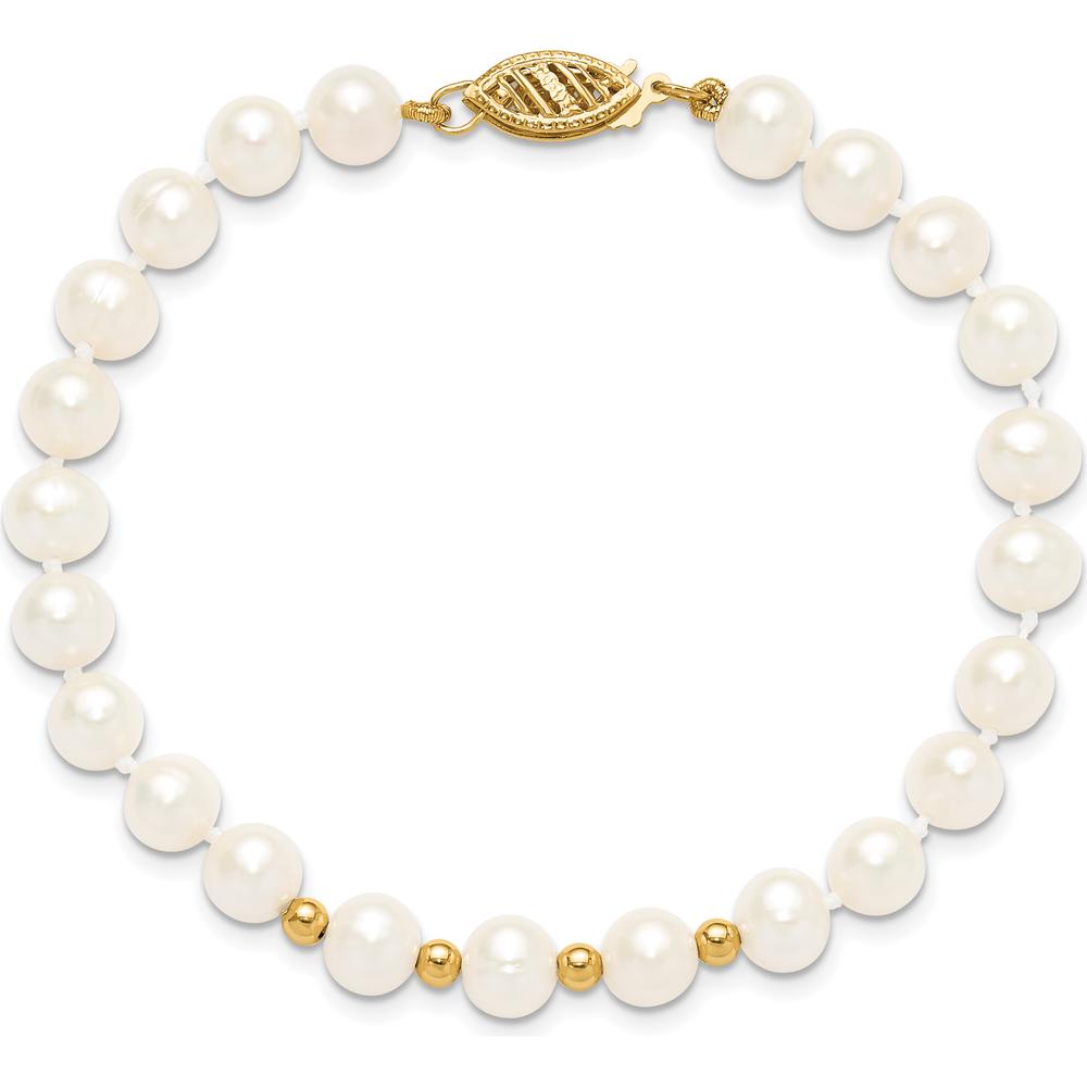 14K Yellow Gold Freshwater Cultured Pearl Necklace, Bracelet & Button Post Earrings Set with 6-7mm Pearls by Monteluci Fine Jewelry