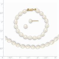 14K Yellow Gold Freshwater Cultured Pearl Necklace, Bracelet, and Post Earrings Set - 5-6mm Pearls by Oro Pregiato