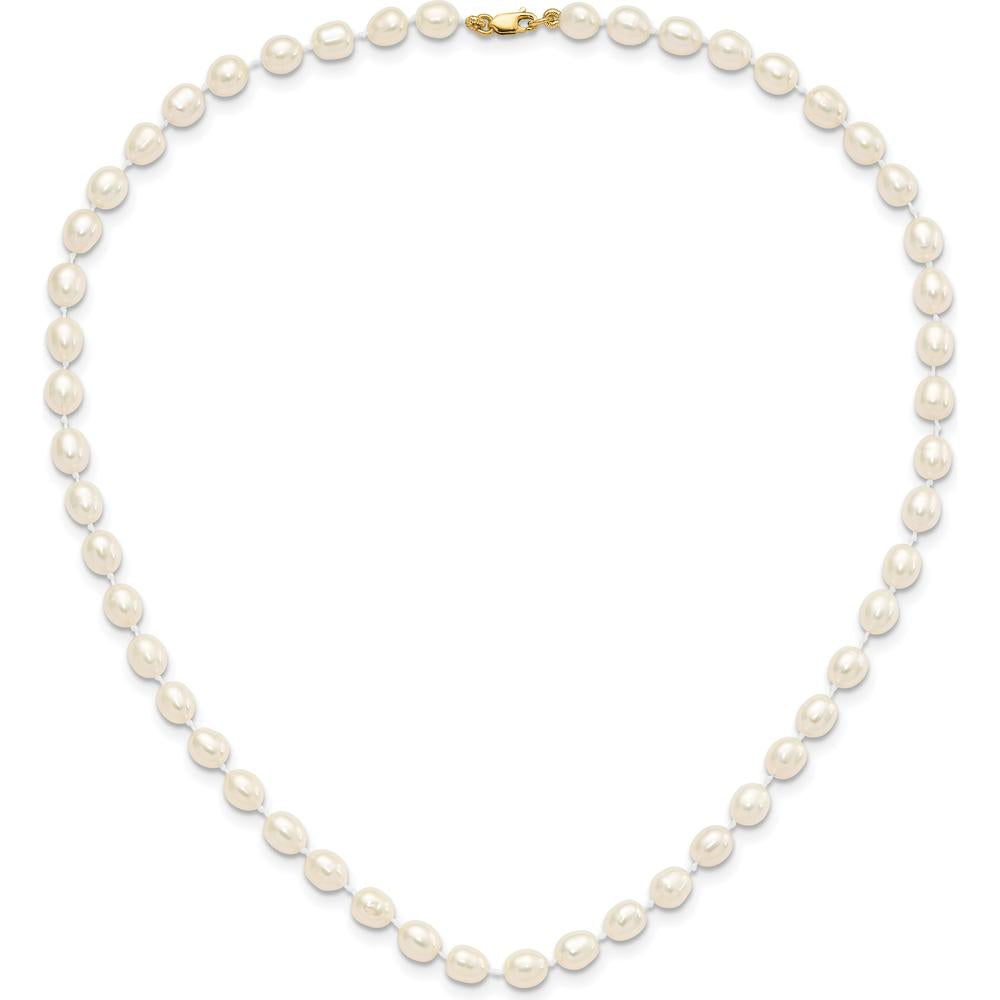 14K Yellow Gold Freshwater Cultured Pearl Necklace, Bracelet, and Post Earrings Set - 5-6mm Pearls by Oro Pregiato