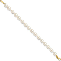 14K Yellow Gold Freshwater Cultured Pearl Necklace, Bracelet, and Post Earrings Set - 5-6mm Pearls by Oro Pregiato