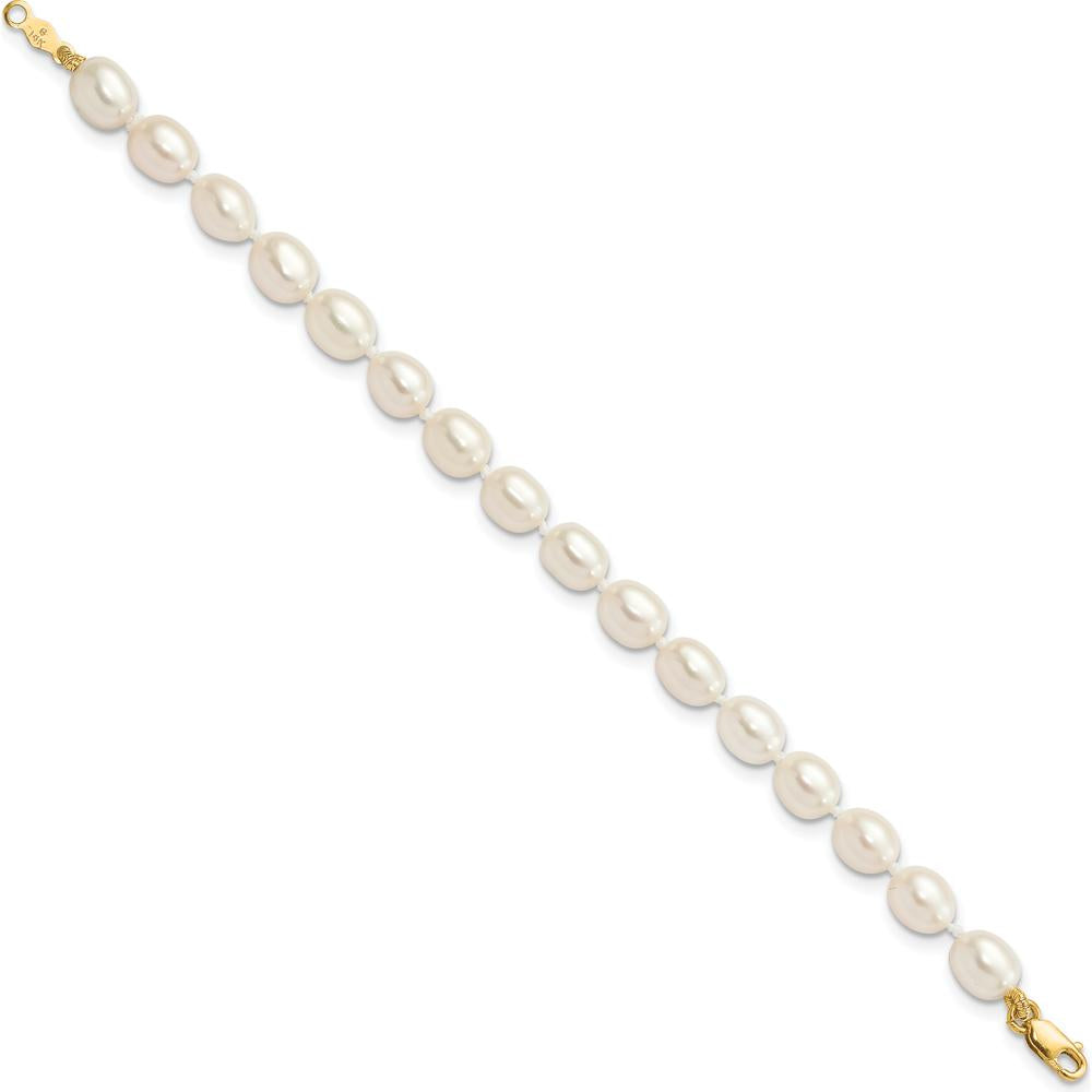 14K Yellow Gold Freshwater Cultured Pearl Necklace, Bracelet, and Post Earrings Set - 5-6mm Pearls by Oro Pregiato