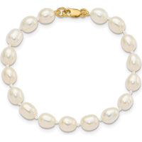 14K Yellow Gold Freshwater Cultured Pearl Necklace, Bracelet, and Post Earrings Set - 5-6mm Pearls by Oro Pregiato