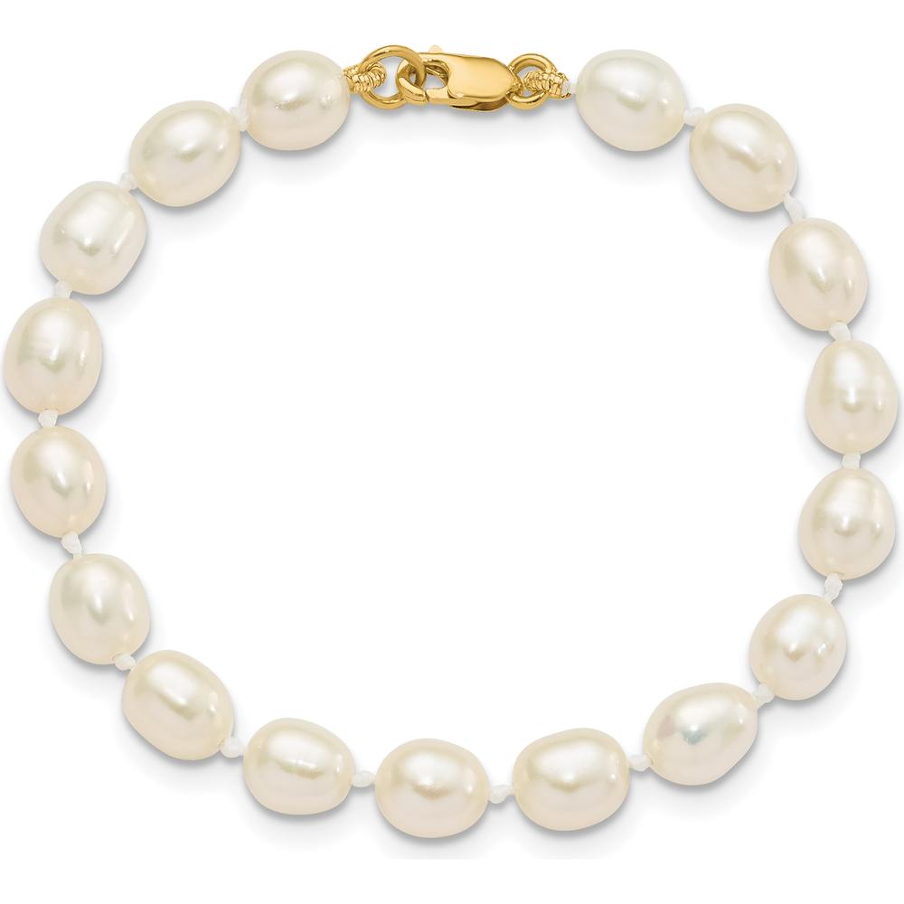 14K Yellow Gold Freshwater Cultured Pearl Necklace, Bracelet, and Post Earrings Set - 5-6mm Pearls by Oro Pregiato