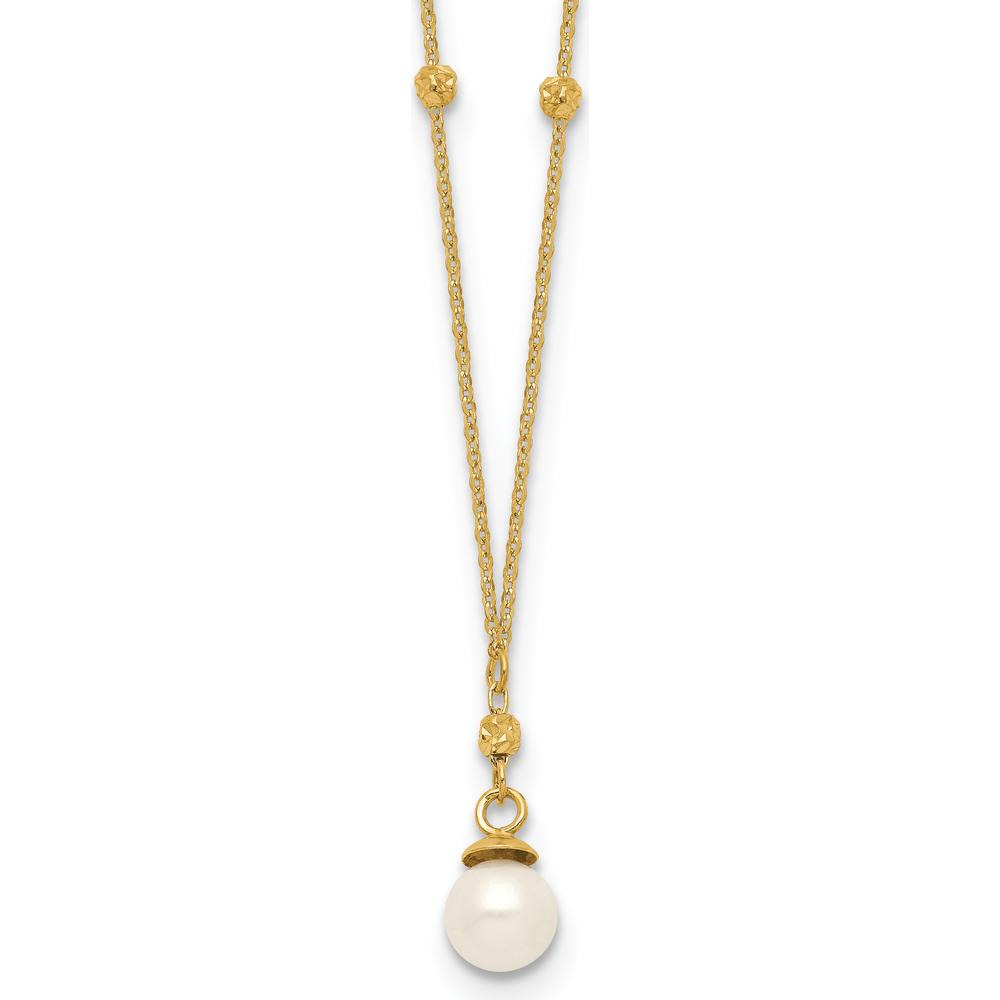 14K Yellow Gold Freshwater Cultured Pearl Pendant Necklace with Diamond-Cut Beads - 18" by 0