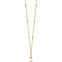 14K Yellow Gold Freshwater Cultured Pearl Pendant Necklace with Diamond-Cut Beads - 18" by 0