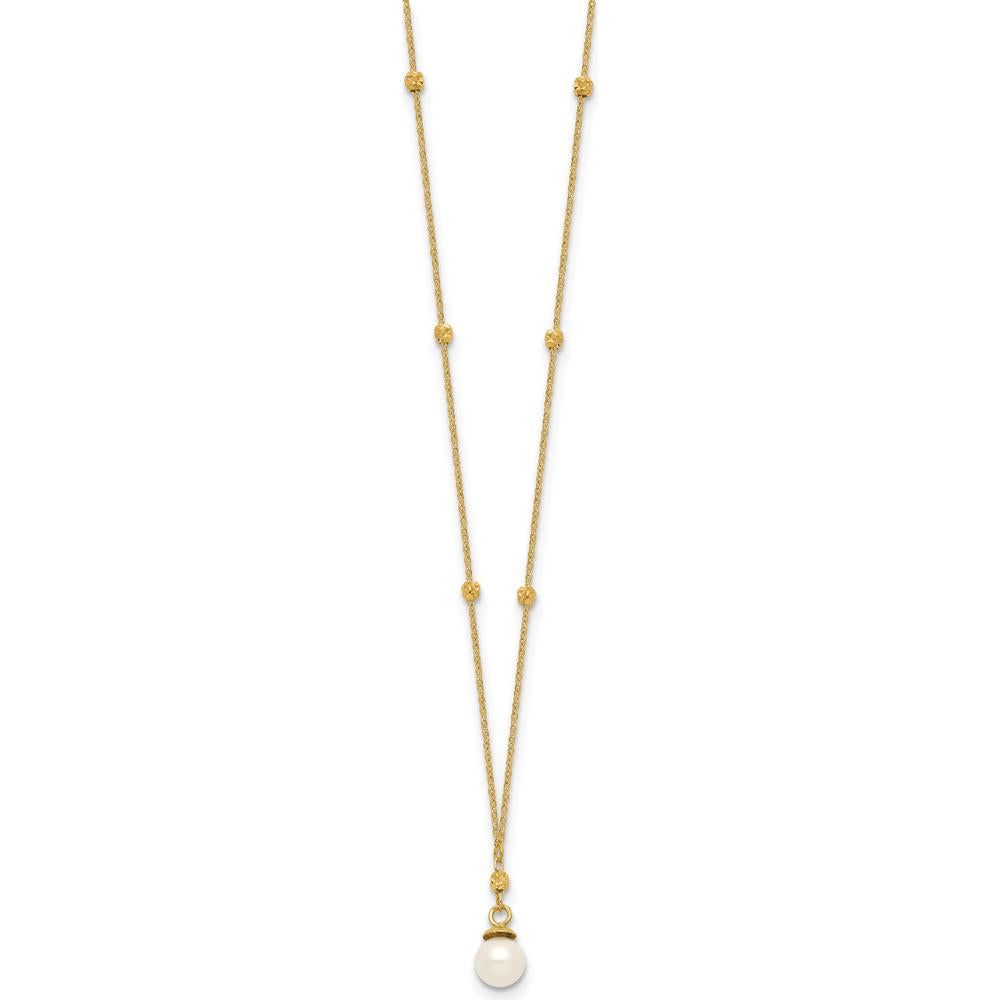14K Yellow Gold Freshwater Cultured Pearl Pendant Necklace with Diamond-Cut Beads - 18" by 0