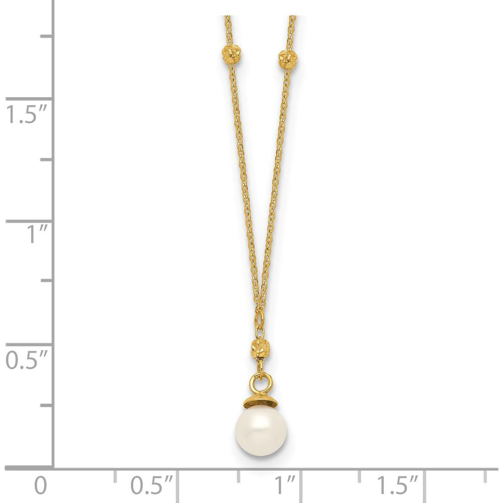 14K Yellow Gold Freshwater Cultured Pearl Pendant Necklace with Diamond-Cut Beads - 18" by 0