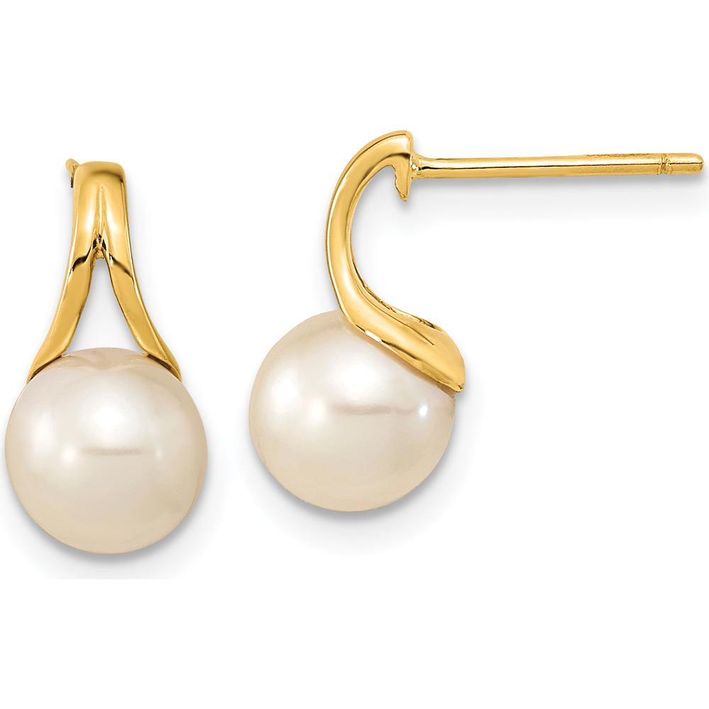 14K Yellow Gold Freshwater Cultured Pearl Post Earrings - 7.5mm Round Pearls by Monteluci Fine Jewelry