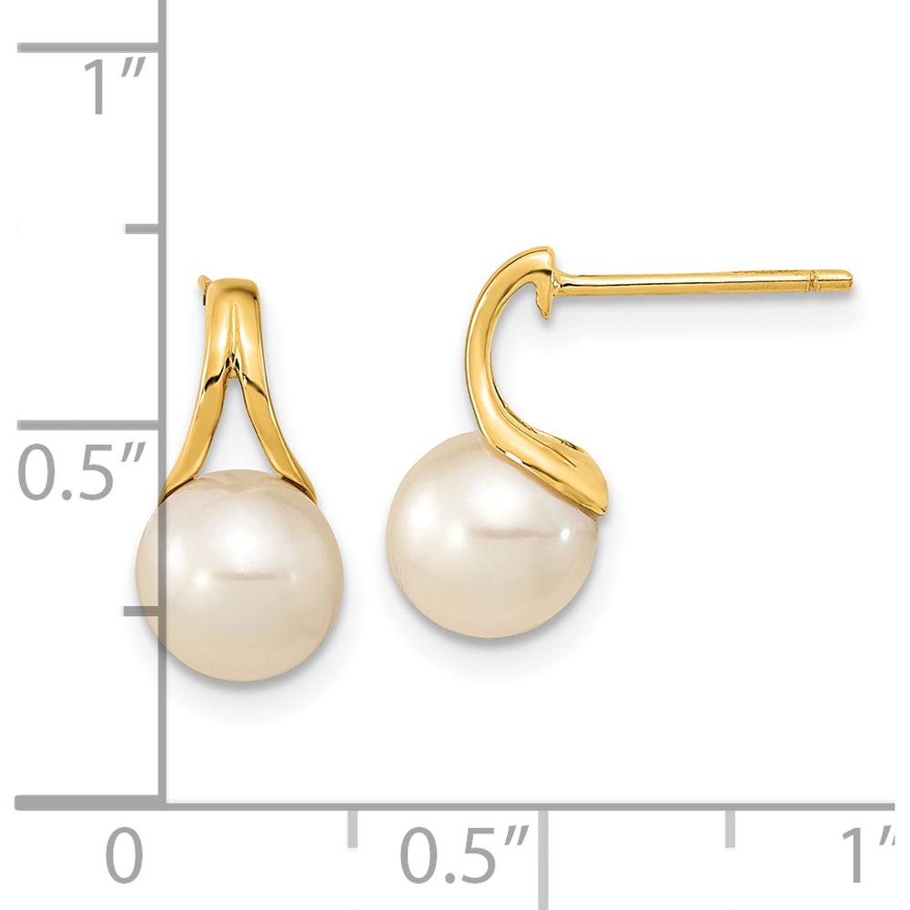 14K Yellow Gold Freshwater Cultured Pearl Post Earrings - 7.5mm Round Pearls by Monteluci Fine Jewelry