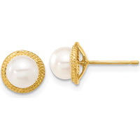 14K Yellow Gold Freshwater Cultured Pearl Post Earrings and Pendant Set - 5-6mm Button Pearls by Monteluci Fine Jewelry