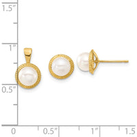 14K Yellow Gold Freshwater Cultured Pearl Post Earrings and Pendant Set - 5-6mm Button Pearls by Monteluci Fine Jewelry