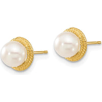 14K Yellow Gold Freshwater Cultured Pearl Post Earrings and Pendant Set - 5-6mm Button Pearls by Monteluci Fine Jewelry
