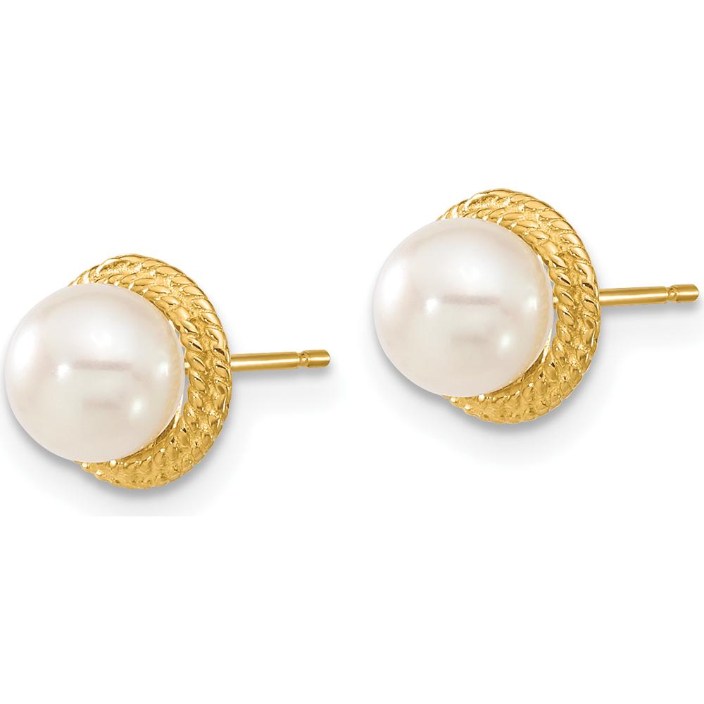 14K Yellow Gold Freshwater Cultured Pearl Post Earrings and Pendant Set - 5-6mm Button Pearls by Monteluci Fine Jewelry