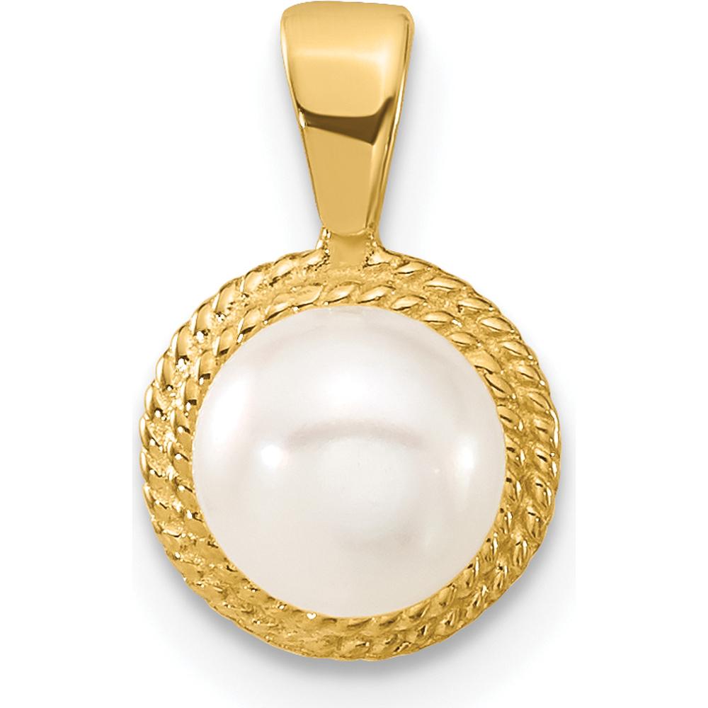 14K Yellow Gold Freshwater Cultured Pearl Post Earrings and Pendant Set - 5-6mm Button Pearls by Monteluci Fine Jewelry