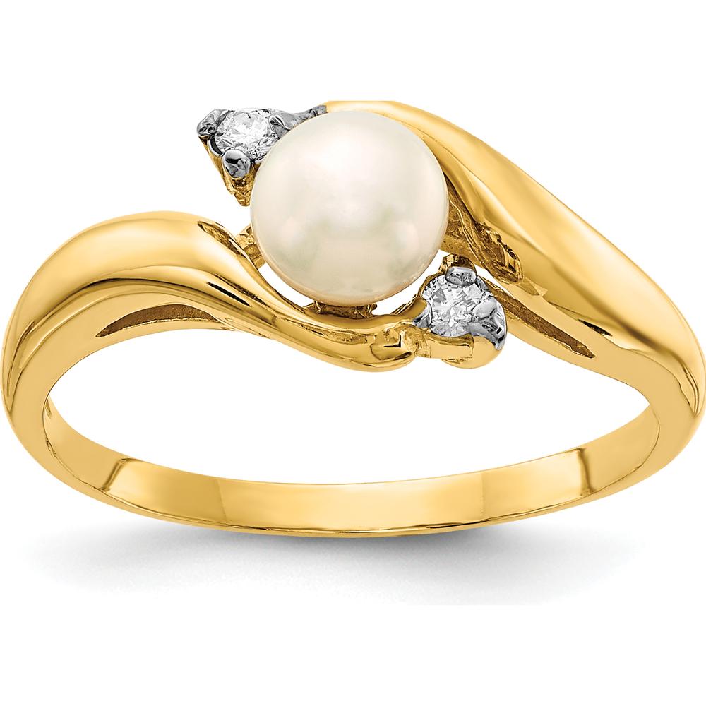 14K Yellow Gold Freshwater Cultured Pearl Ring with 0.04 Carat Diamond Accents by Monteluci Fine Jewelry
