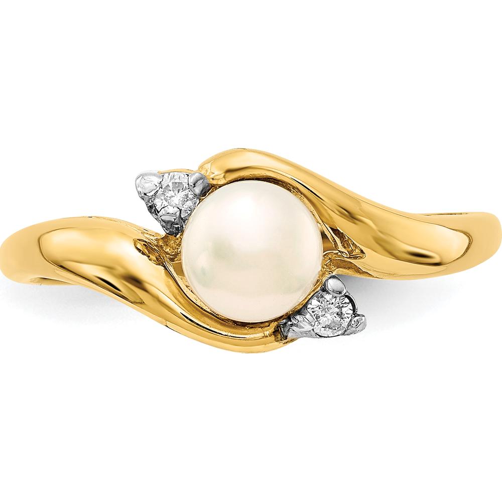 14K Yellow Gold Freshwater Cultured Pearl Ring with 0.04 Carat Diamond Accents by Monteluci Fine Jewelry
