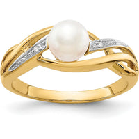 14K Yellow Gold Freshwater Cultured Pearl Ring with Round Diamonds - 0.006 Carat Total Diamond Weight by Monteluci Fine Jewelry