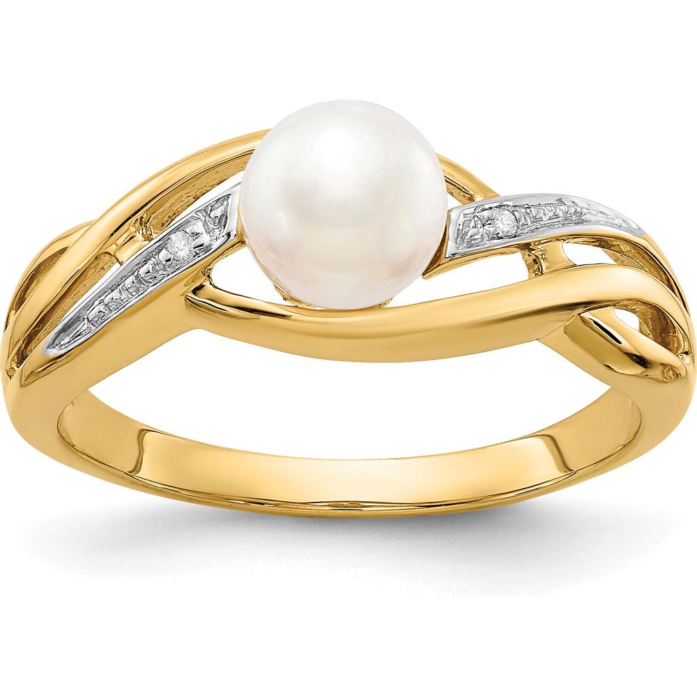 14K Yellow Gold Freshwater Cultured Pearl Ring with Round Diamonds - 0.006 Carat Total Diamond Weight by Monteluci Fine Jewelry