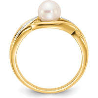 14K Yellow Gold Freshwater Cultured Pearl Ring with Round Diamonds - 0.006 Carat Total Diamond Weight by Monteluci Fine Jewelry
