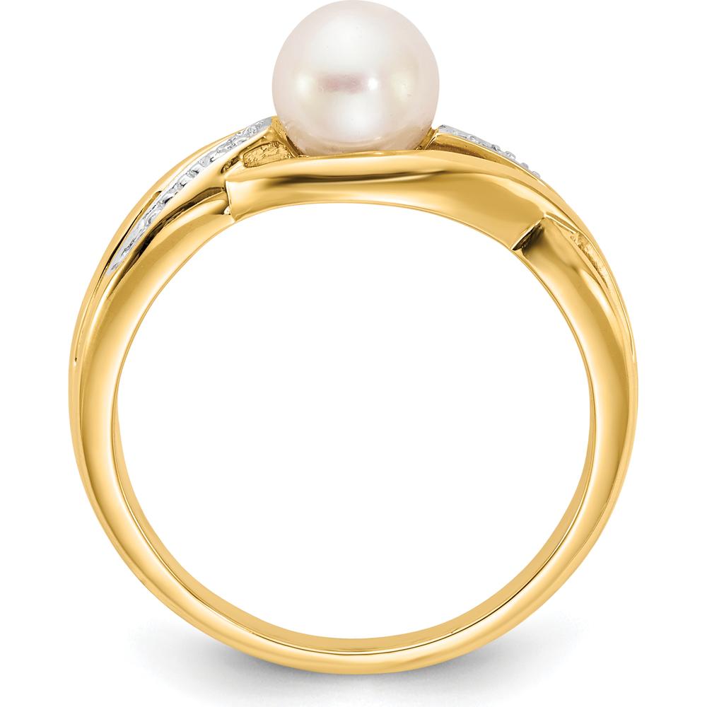14K Yellow Gold Freshwater Cultured Pearl Ring with Round Diamonds - 0.006 Carat Total Diamond Weight by Monteluci Fine Jewelry