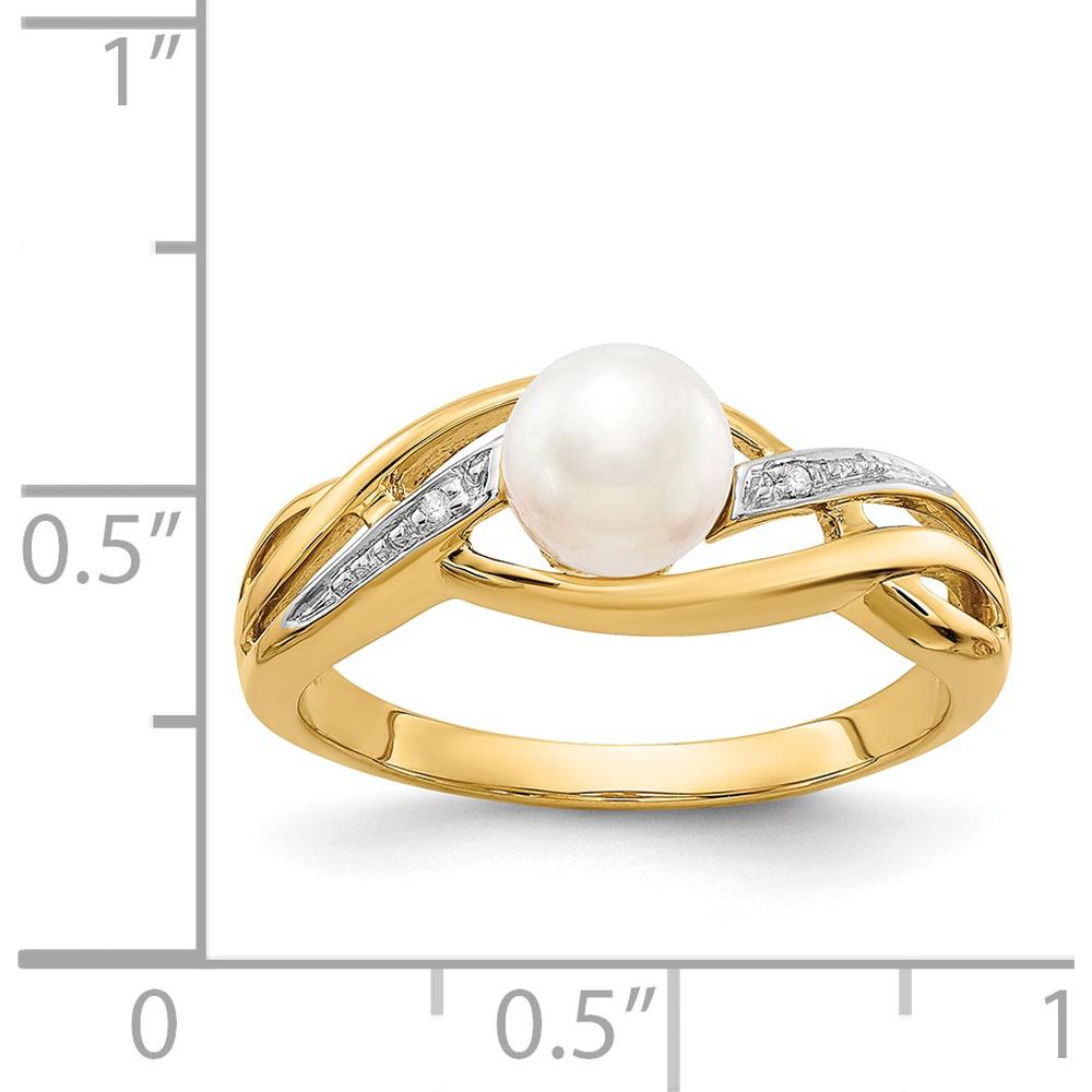 14K Yellow Gold Freshwater Cultured Pearl Ring with Round Diamonds - 0.006 Carat Total Diamond Weight by Monteluci Fine Jewelry