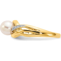 14K Yellow Gold Freshwater Cultured Pearl Ring with Round Diamonds - 0.006 Carat Total Diamond Weight by Monteluci Fine Jewelry