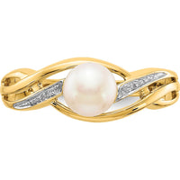 14K Yellow Gold Freshwater Cultured Pearl Ring with Round Diamonds - 0.006 Carat Total Diamond Weight by Monteluci Fine Jewelry