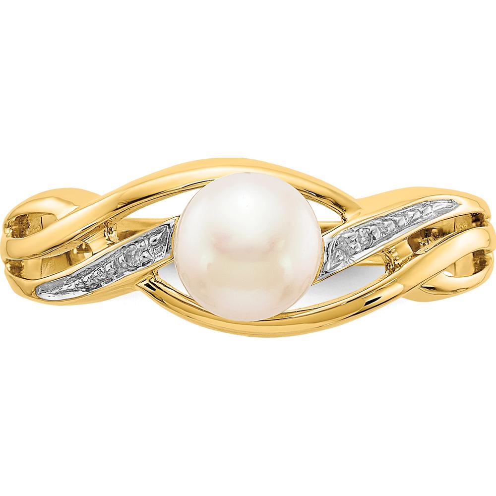 14K Yellow Gold Freshwater Cultured Pearl Ring with Round Diamonds - 0.006 Carat Total Diamond Weight by Monteluci Fine Jewelry