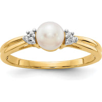 14K Yellow Gold Freshwater Cultured Pearl Ring with Round Diamonds - 0.01 Carat Diamond Total Weight by Monteluci Fine Jewelry