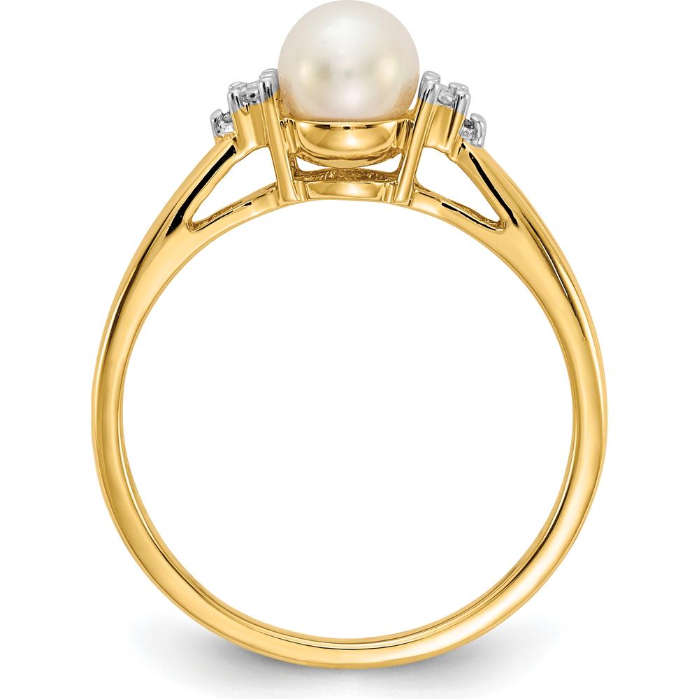 14K Yellow Gold Freshwater Cultured Pearl Ring with Round Diamonds - 0.01 Carat Diamond Total Weight by Monteluci Fine Jewelry