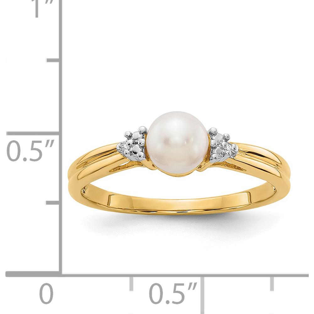14K Yellow Gold Freshwater Cultured Pearl Ring with Round Diamonds - 0.01 Carat Diamond Total Weight by Monteluci Fine Jewelry