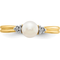 14K Yellow Gold Freshwater Cultured Pearl Ring with Round Diamonds - 0.01 Carat Diamond Total Weight by Monteluci Fine Jewelry